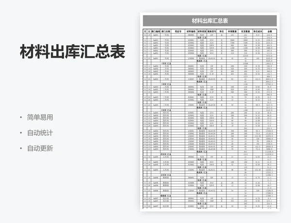 材料出库汇总表