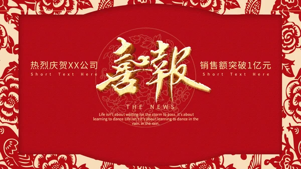 喜庆中国红公司企业喜报通用PPT模版
