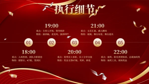 红色奖杯奢华流体新春年会策划带内容PPT模板
