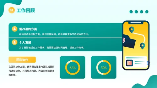 黄绿色插画风物流企业员工年中总结PPT模板