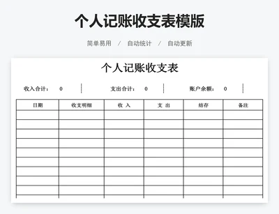 个人记账收支表模版