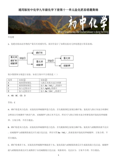 通用版初中化学九年级化学下册第十一单元盐化肥易错题集锦.docx