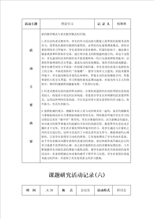 课题专题研究活动记录