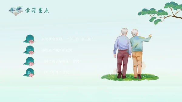 蓝绿色国潮中国风老年健康饮食老年健康宣传周活动宣传PPT