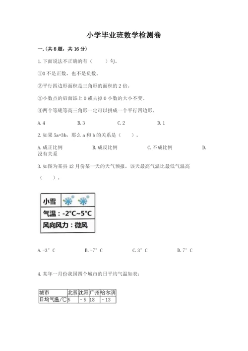 小学毕业班数学检测卷精品【精选题】.docx