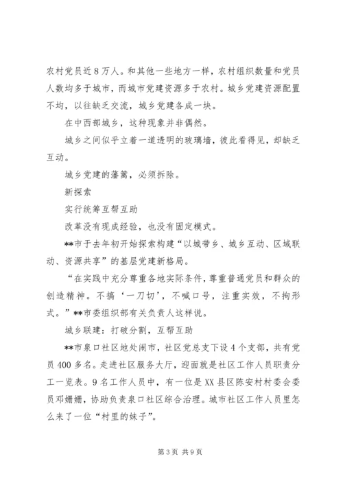 统筹城乡党建心得.docx