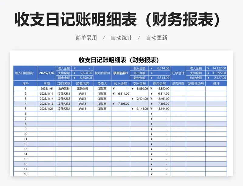 收支日记账明细表(财务报表)