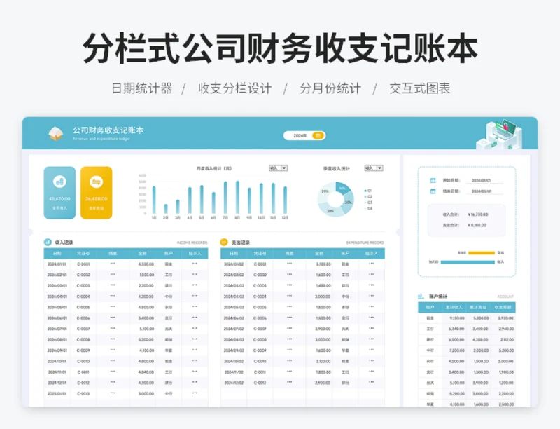 分栏式公司财务收支记账本