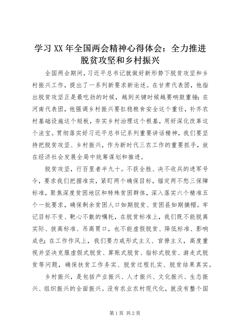 学习XX年全国两会精神心得体会：全力推进脱贫攻坚和乡村振兴.docx