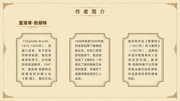棕色古风九年级下册语文阅读简爱PPT模板宣传PPT动态PP语文九年级下册