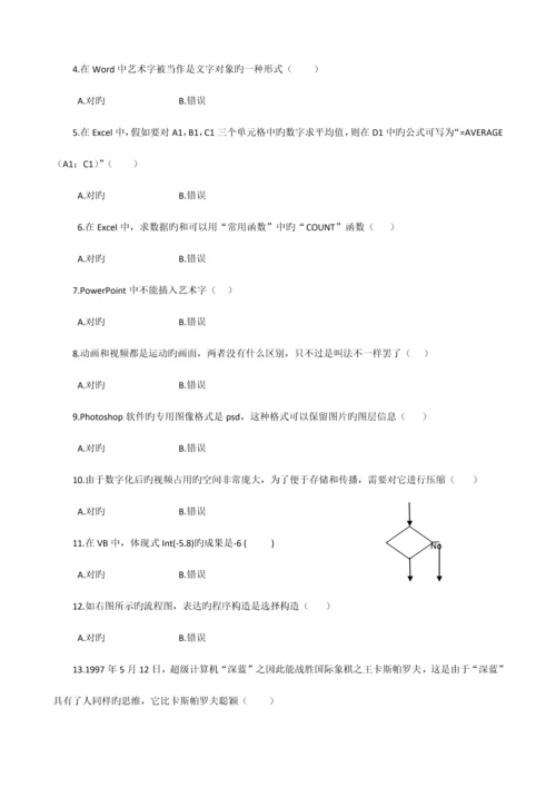 2023年重庆市普通高中学生学业水平考试信息技术练习题高清图.docx