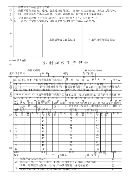 中药饮片批生产记录