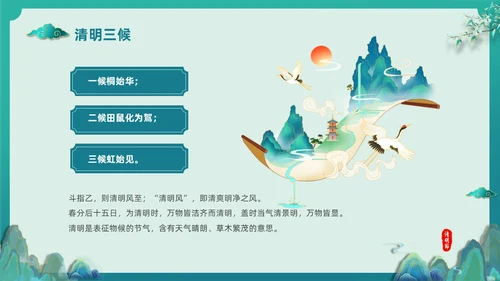 绿色国潮风中国传统节气介绍4月5日清明节介绍主题班会PPT