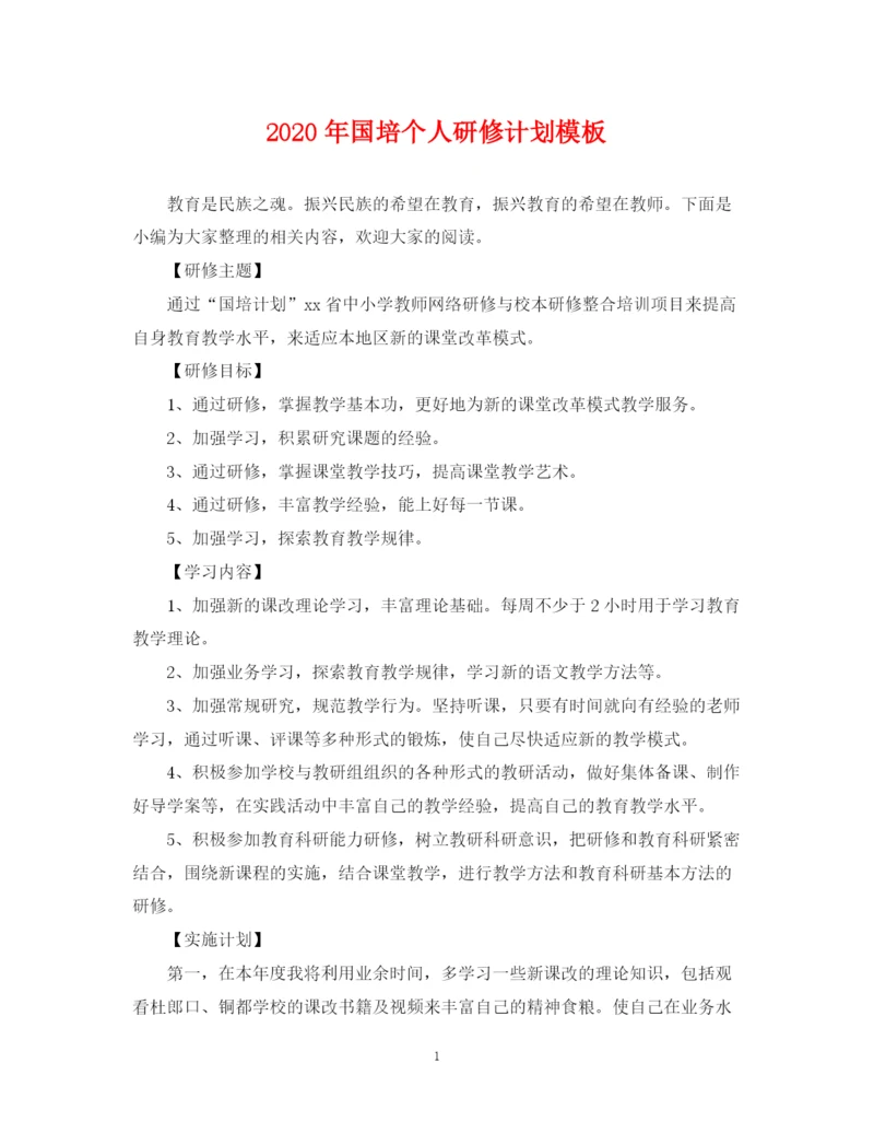 精编之年国培个人研修计划模板2.docx