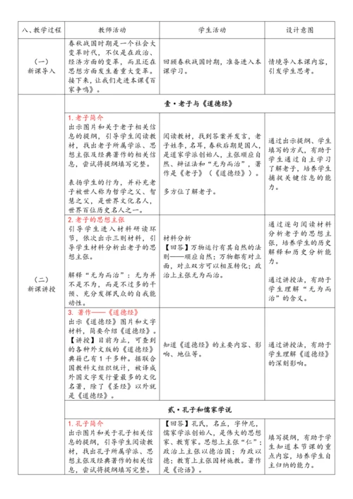 第7课  百家争鸣  教案-【课堂无忧】新课标同步核心素养课堂