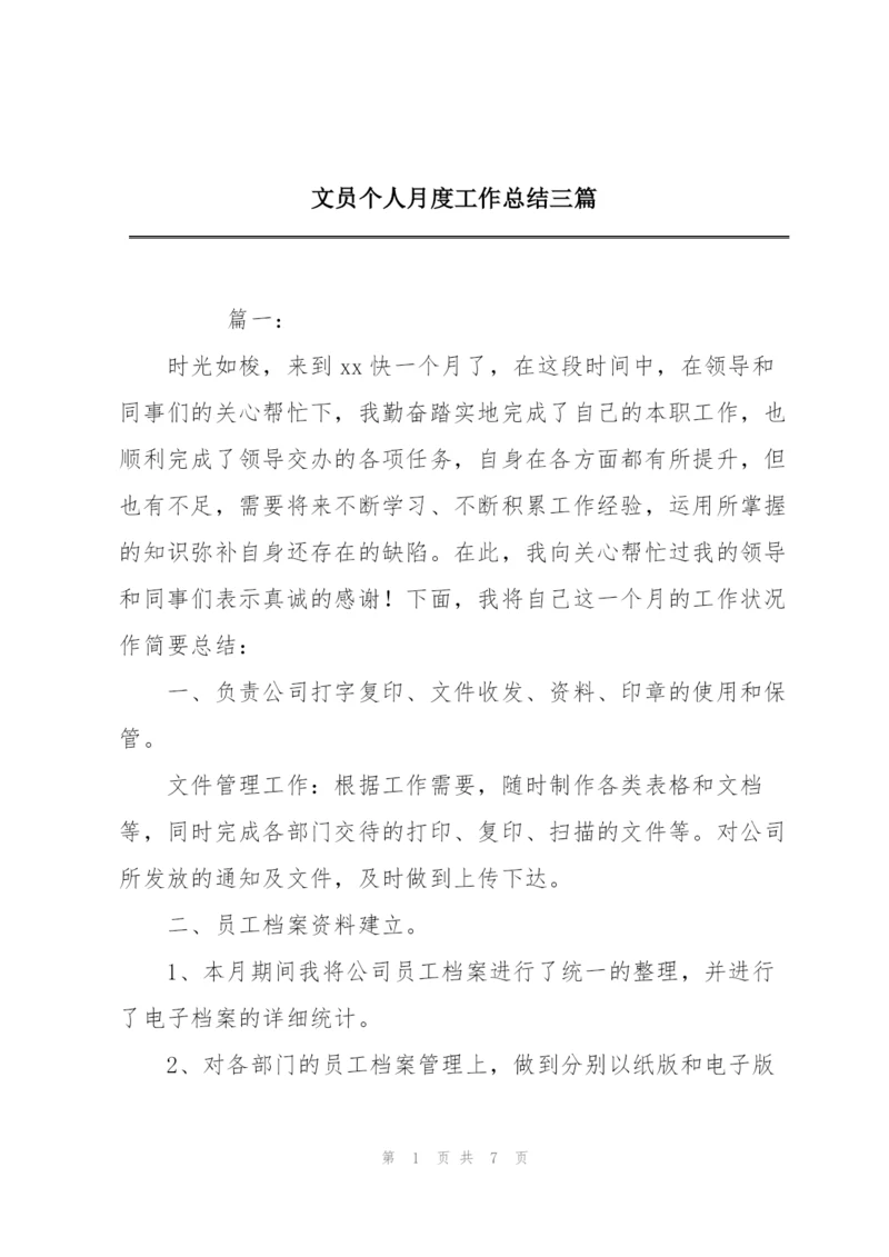 文员个人月度工作总结三篇.docx