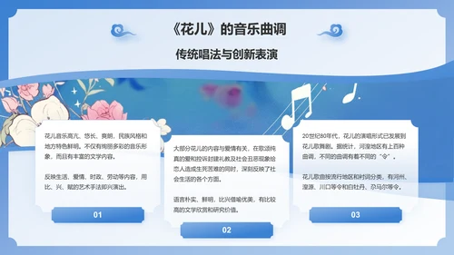 蓝色国潮风西北名歌花儿——非遗文化科普PPT模板