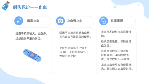 插画风蓝色简约卡通风医护人员急救知识培训PPT课件