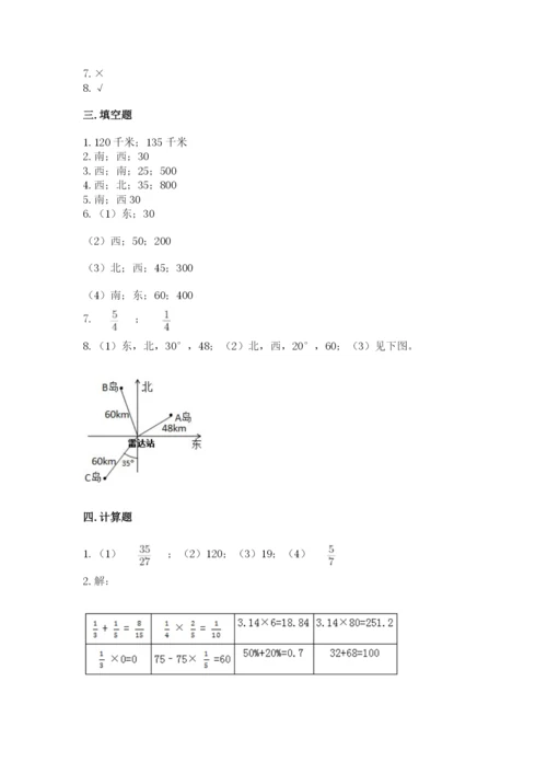 人教版六年级上册数学期中考试试卷及参考答案【夺分金卷】.docx