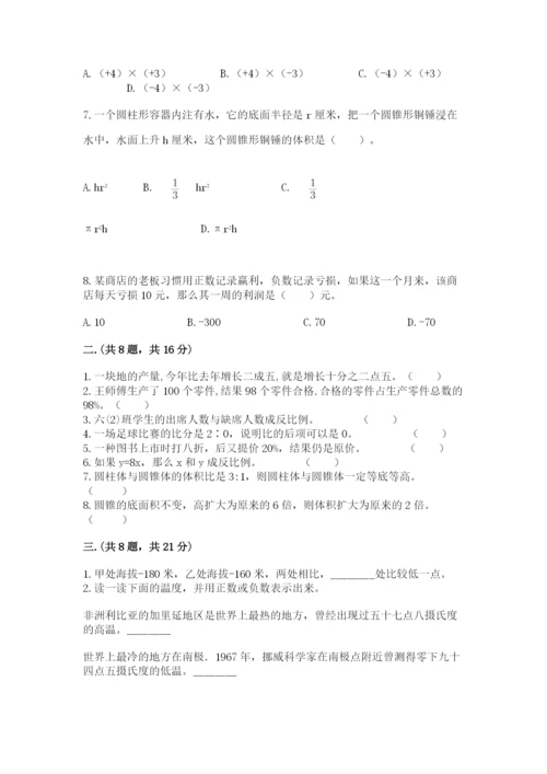 小学六年级数学期末自测题带答案（培优b卷）.docx