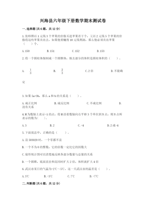 兴海县六年级下册数学期末测试卷加精品答案.docx