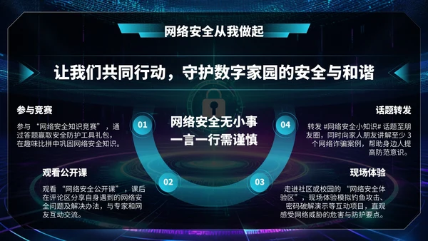 深蓝色科技风网络安全宣传周科普讲座PPT模板