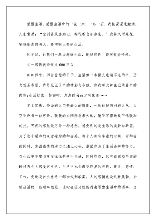 初一感悟优秀作文600字5篇