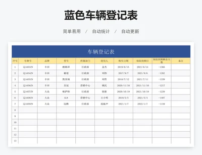 蓝色车辆登记表