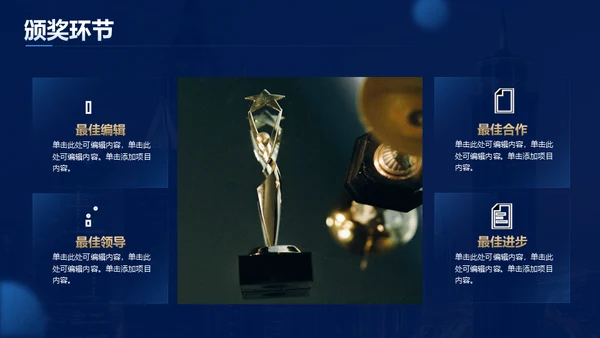 蓝金风格公司年会企业舞台商务大气通用PPT模板