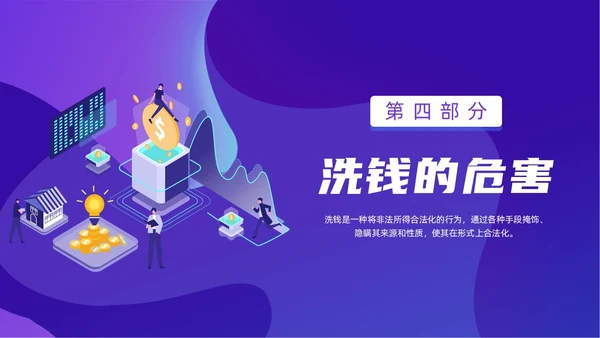 紫色简约风扁平化插画校园反洗钱动态PPT