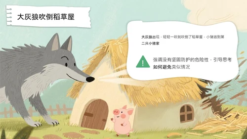 绿色卡通风三只小猪安全意识培养PPT