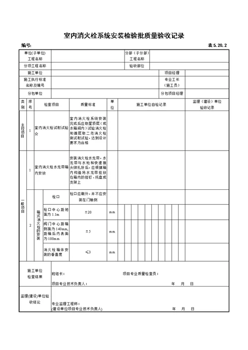 建筑给排水检验批表格