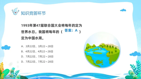 蓝色卡通儿童节约用水你我同行3月22日世界水日主题班会PPT