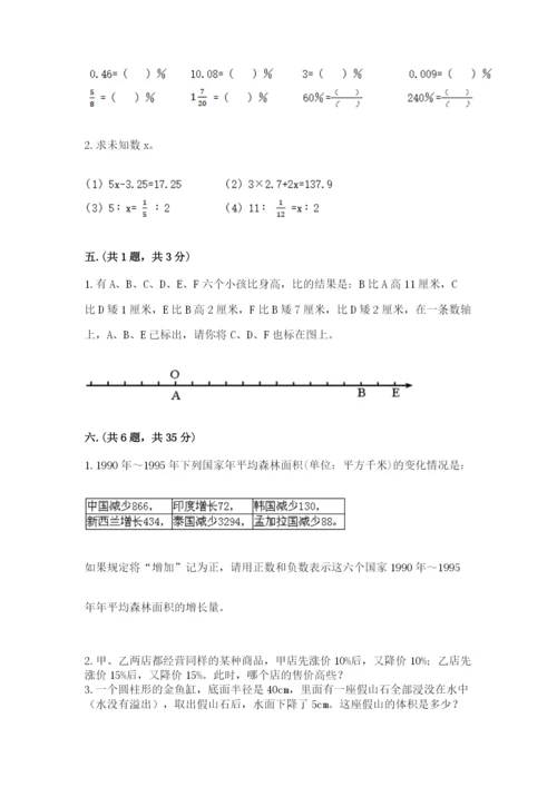 河南省平顶山市六年级下册数学期末测试卷带答案（精练）.docx