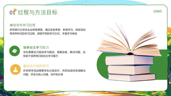 绿色插画风研学旅行活动PPT