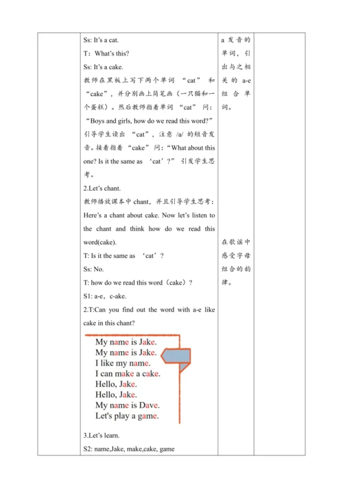 Unit1 Meeting new people Part A Let's spell 表格式教案（