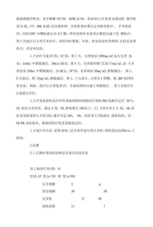 吉西他滨联合多西紫杉醇新辅助化疗方案对晚期非小细胞肺癌的临床疗效观察