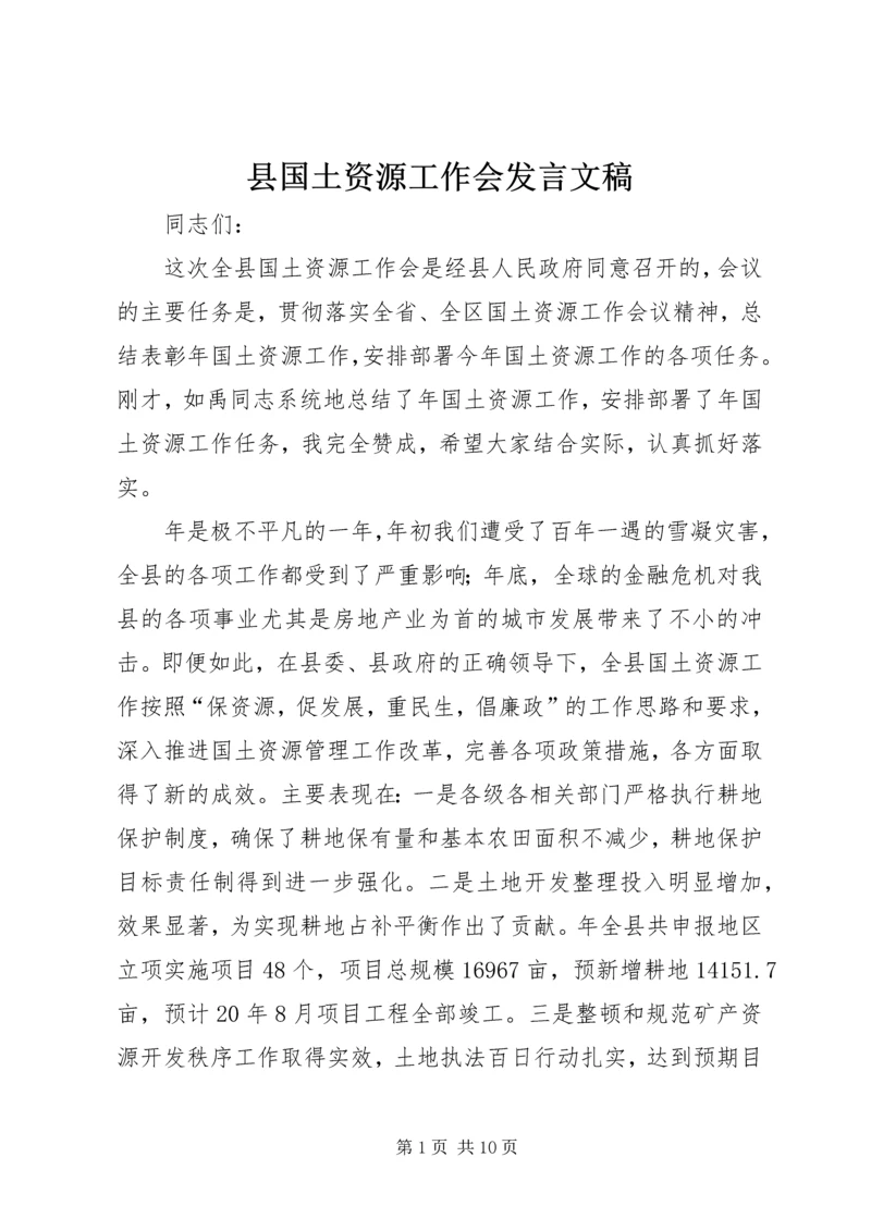 县国土资源工作会发言文稿.docx