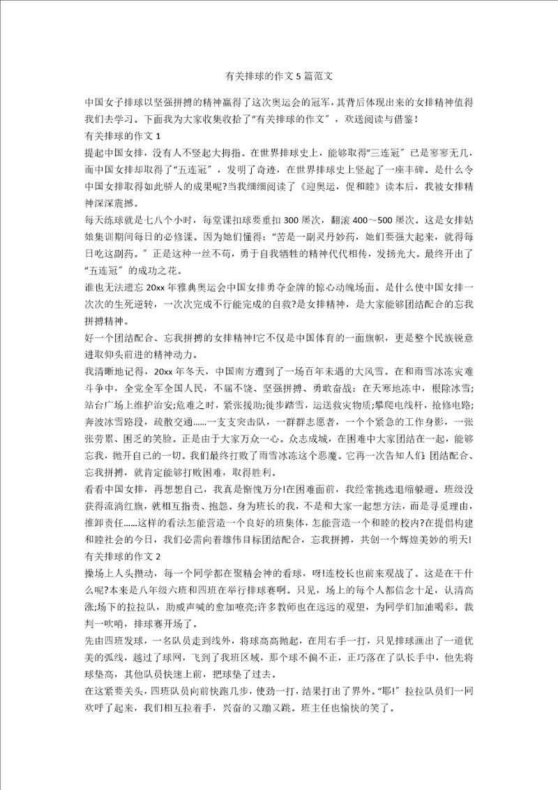 有关排球的作文5篇范文