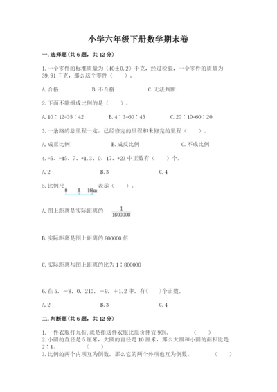 小学六年级下册数学期末卷含完整答案【网校专用】.docx