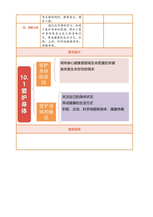 【核心素养】【新教材】10.1 爱护身体  表格式教案