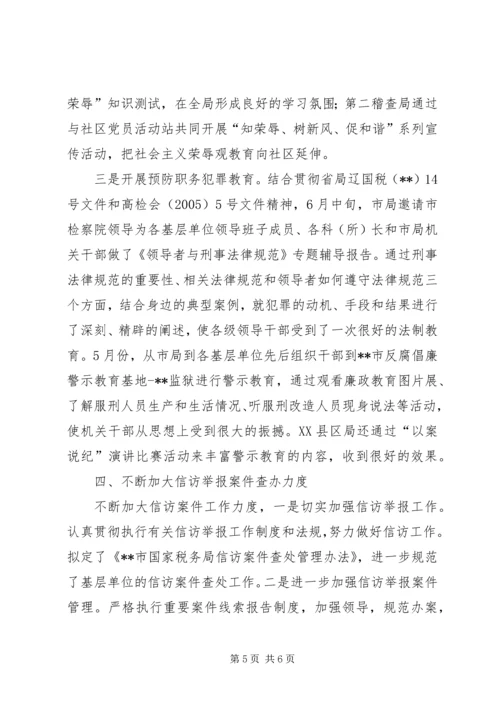 市国税局党风廉政建设半年工作小结.docx