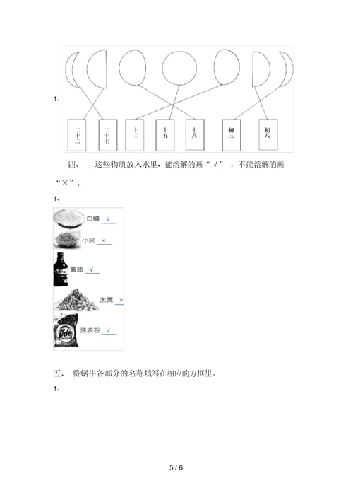 湘教版一年级科学上册期中考试及答案【A4版】