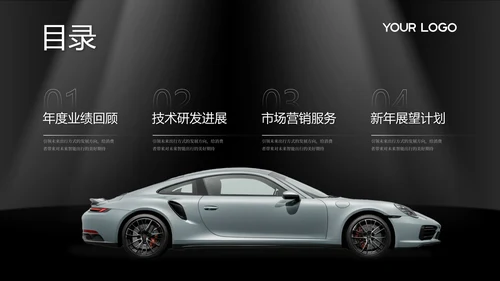 黑白高级感汽车行业年终总结PPT模板