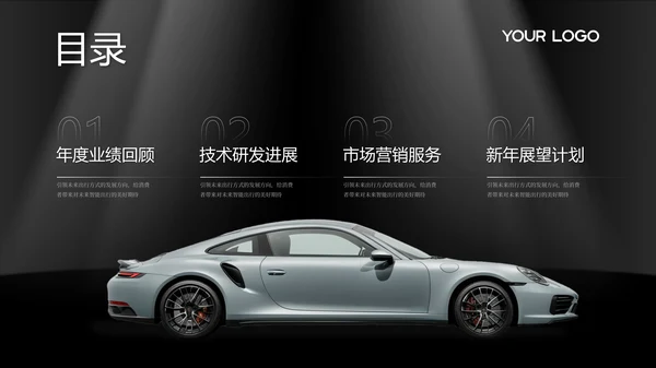 黑白高级感汽车行业年终总结PPT模板