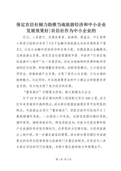 保定农信社倾力助推当地旅游经济和中小企业发展效果好-农信社作为中小企业的.docx