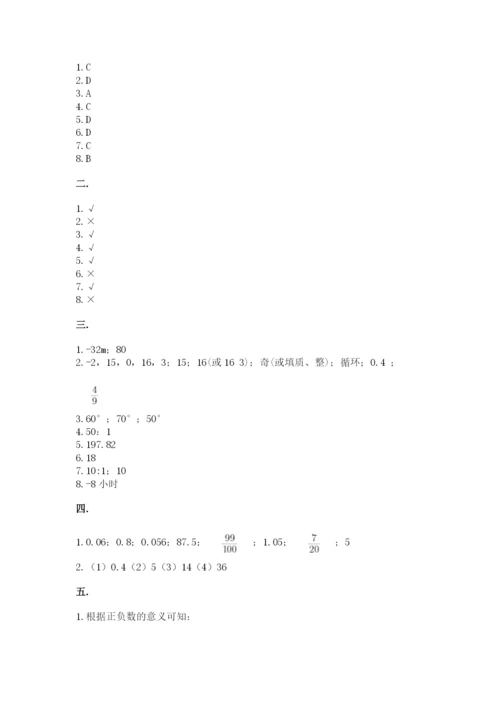 小学六年级下册数学摸底考试题附参考答案（典型题）.docx