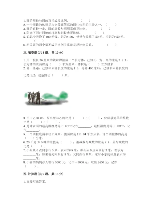 石家庄市元氏县六年级下册数学期末测试卷1套.docx