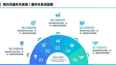蓝色简约风项半圆环关系图PPT