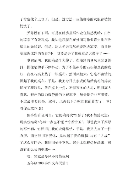 2024年五年级300字作文冬天